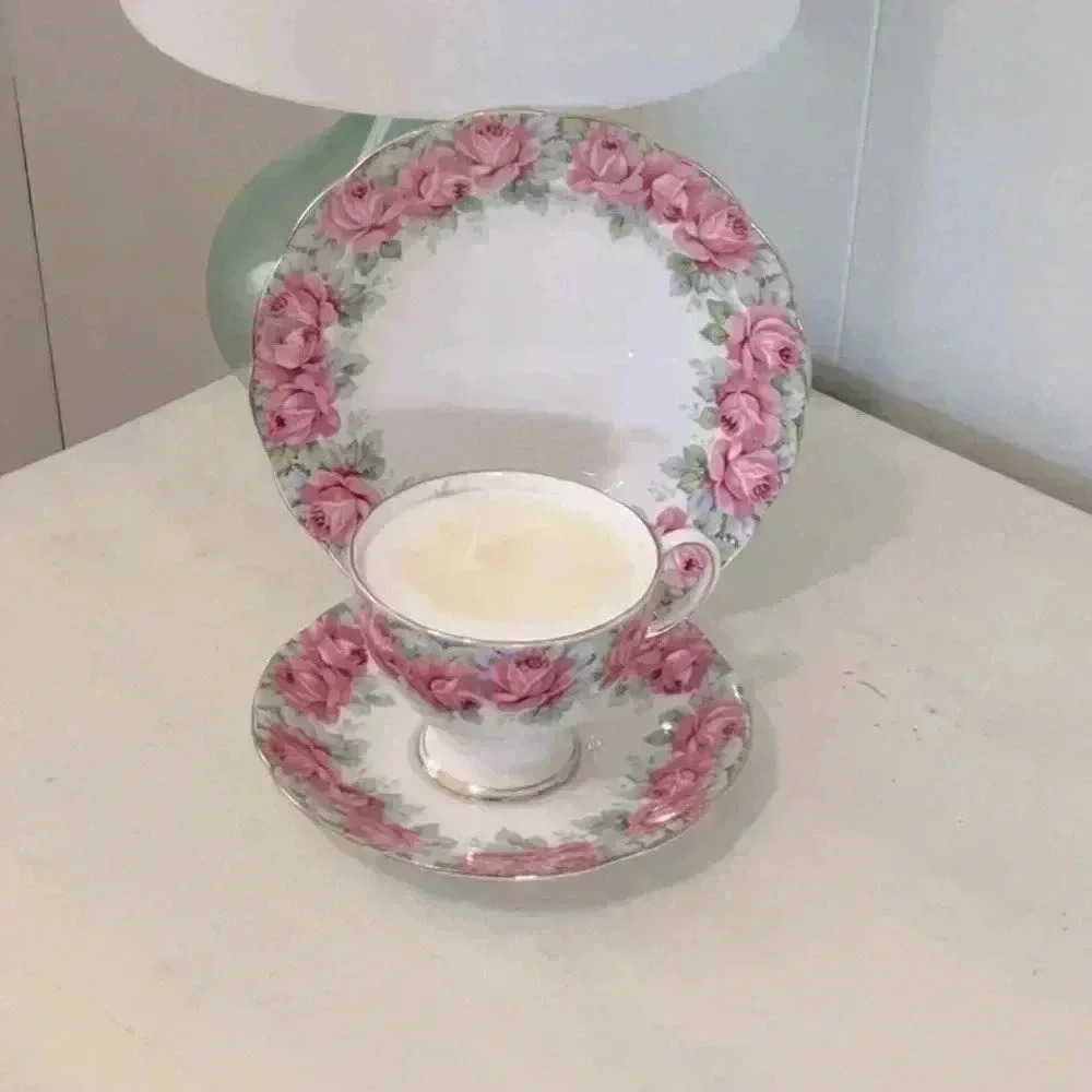 Royal Standard “Rose of Sharon”  3 piece porcelain tea set with soy candle